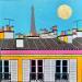 Peinture L'Été à Paris par Lovisa | Tableau Pop-art Urbain Acrylique Collage Posca Feuille d'or Upcycling