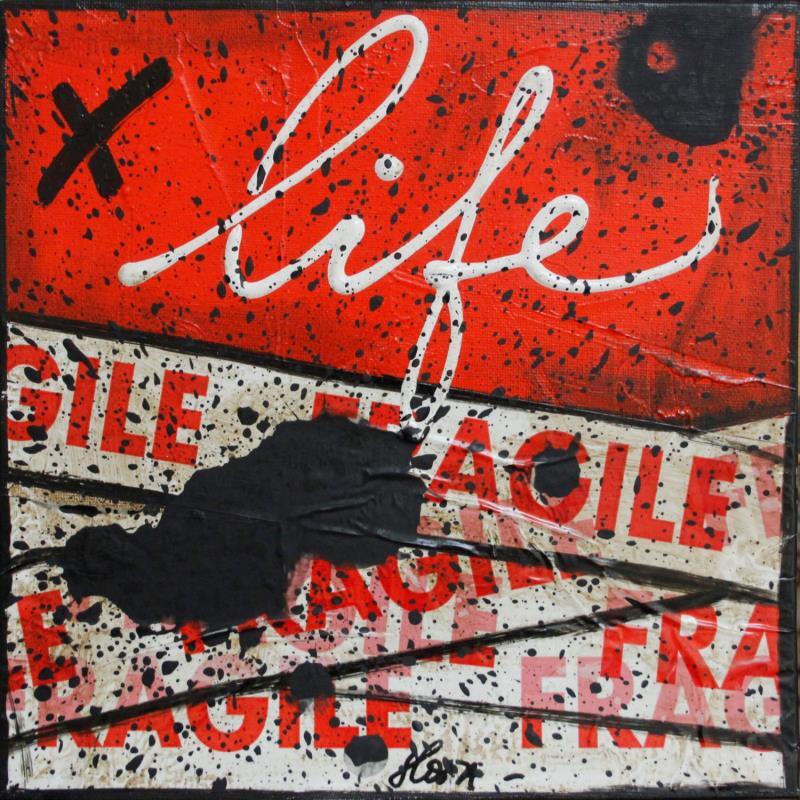Painting Fragile life (rouge) by Costa Sophie | Painting Pop art Acrylic, Gluing, Posca, Upcycling