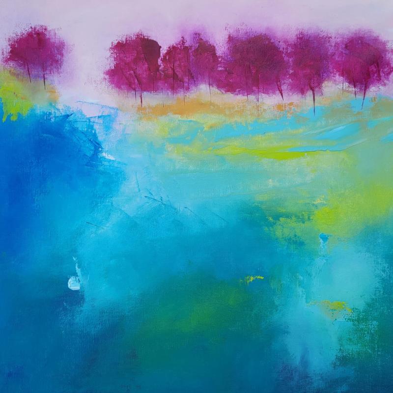 Painting Arbres violet 1 by Chebrou de Lespinats Nadine | Painting Abstract Landscapes
