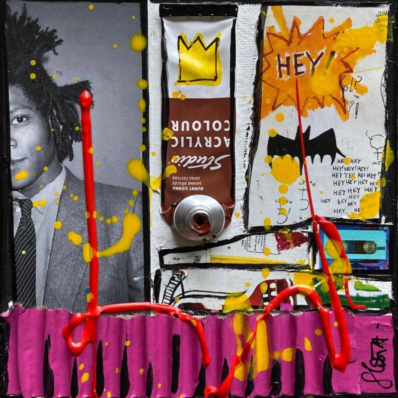 Painting Tribute to Basquiat by Costa Sophie | Painting Pop art Acrylic, Gluing, Posca, Upcycling Pop icons