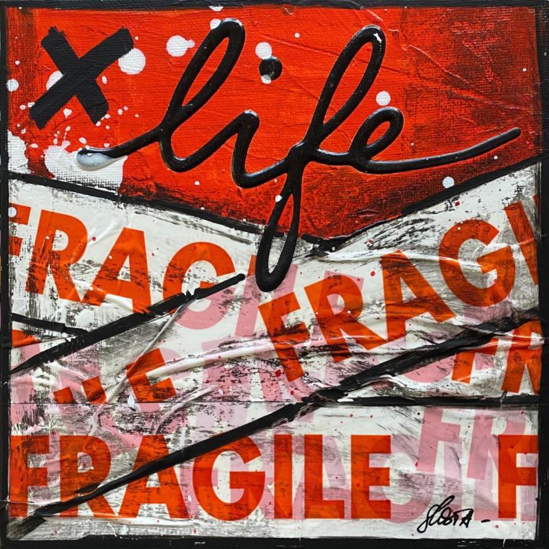 Painting Fragile life (rouge) by Costa Sophie | Painting Pop-art Acrylic, Gluing, Posca, Upcycling Pop icons
