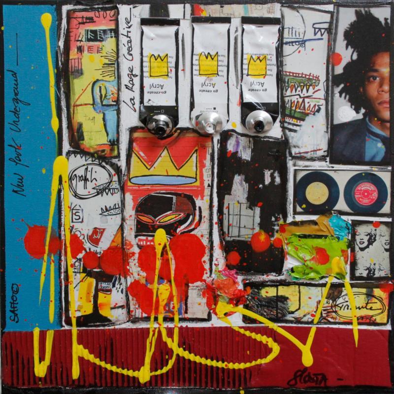 Painting Tribute to Basquiat by Costa Sophie | Painting Pop-art Acrylic, Gluing, Posca, Upcycling Pop icons