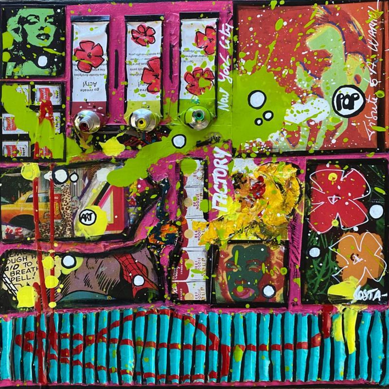 Painting Tribute to Andy (Marylin) by Costa Sophie | Painting Pop art Acrylic, Gluing, Posca, Upcycling Pop icons