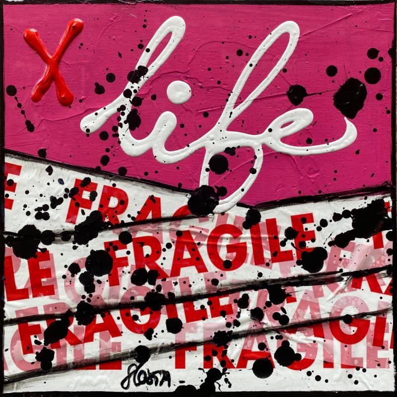 Peinture Fragile life (rose) par Costa Sophie | Tableau Pop-art Acrylique Collage Posca Upcycling