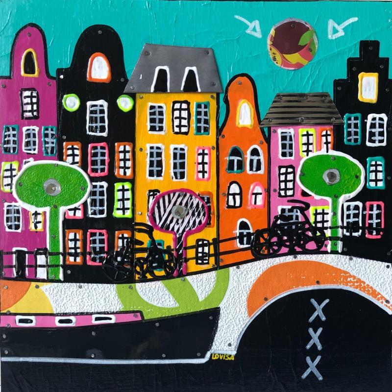 Peinture Trip To Amsterdam 1 par Lovisa | Tableau Pop art bois Architecture, Urbain