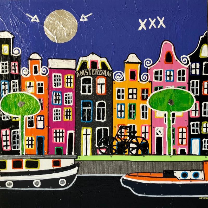 Painting Summer Night by Lovisa | Painting Pop-art Wood Urban