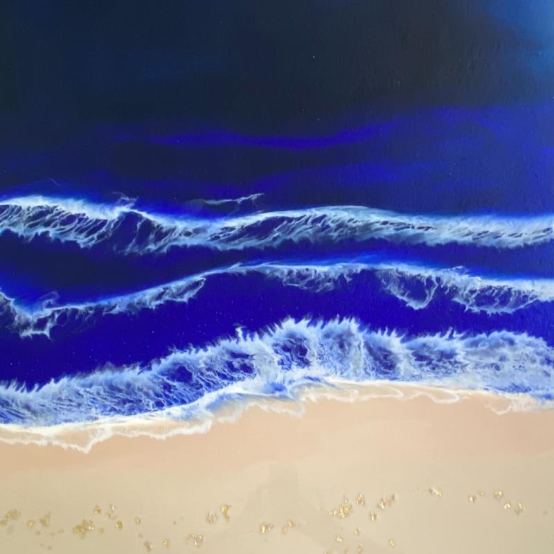 Painting Velvet Blue by Aurélie Lafourcade painter | Painting Figurative Landscapes Marine Wood Acrylic Resin