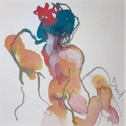 Painting Méline assise by Brunel Sébastien | Painting Figurative Watercolor Nude