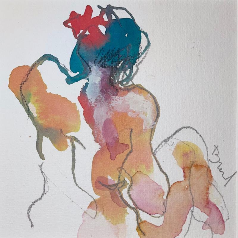 Painting Méline assise by Brunel Sébastien | Painting Figurative Nude Watercolor