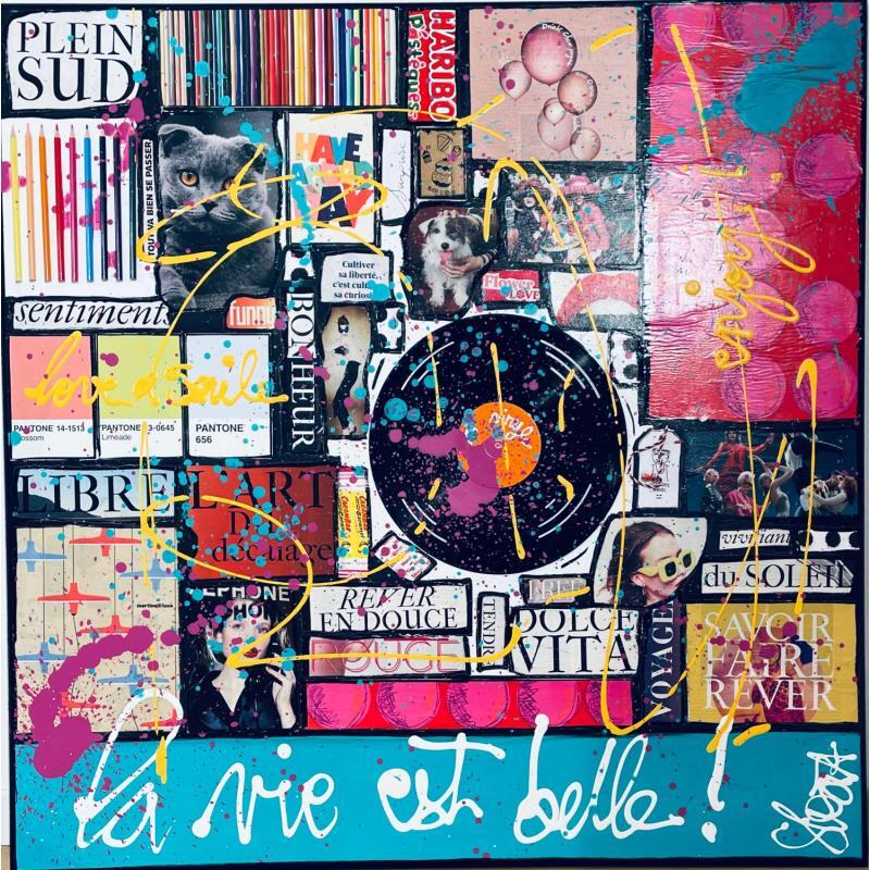 Gemälde La vie est belle von Costa Sophie | Gemälde Pop art Acryl, Kleben, Posca, Upcycling Pop-Ikonen