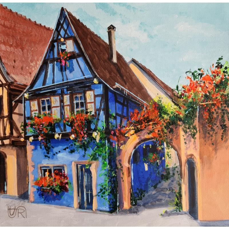 Painting Blue house by Rasa | Painting Figurative Acrylic Architecture