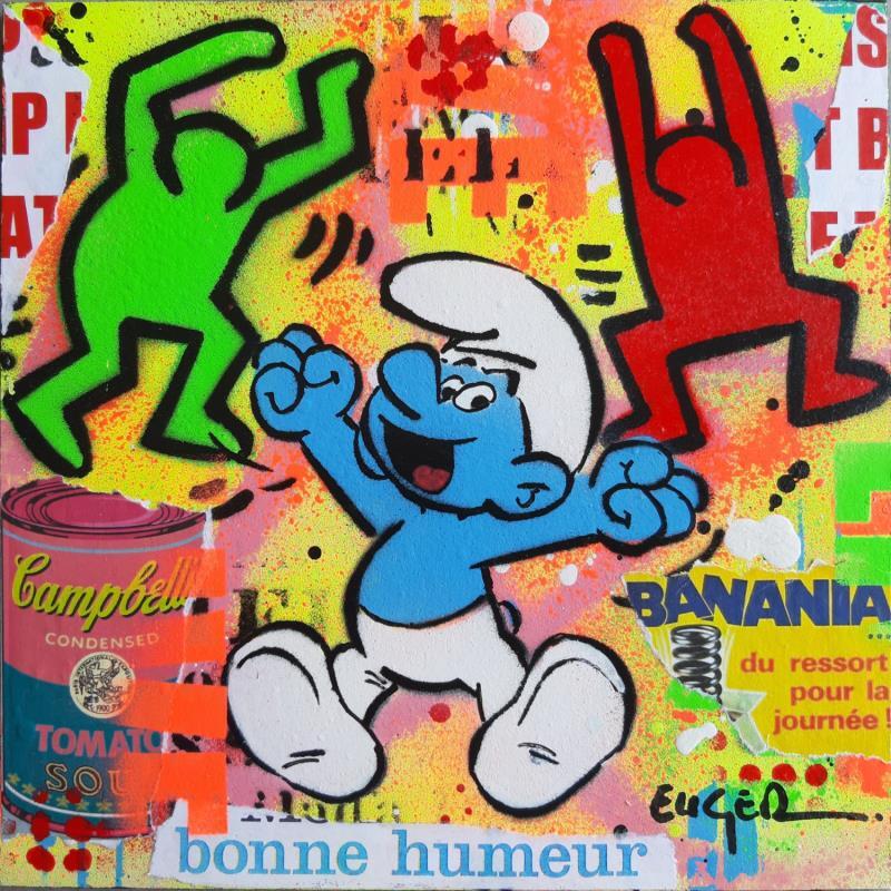 Gemälde BONNE HUMEUR von Euger Philippe | Gemälde Pop-Art Pop-Ikonen Graffiti Pappe Acryl Collage
