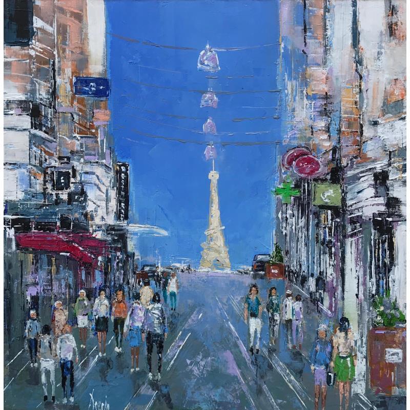 Painting Shopping rue St Jean by Dessein Pierre | Painting Figurative Urban Life style Oil