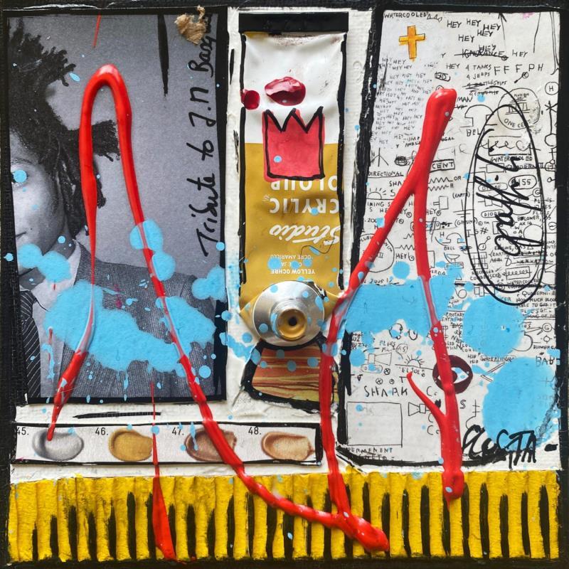 Painting Tribute to Basquiat 2 by Costa Sophie | Painting Pop-art Acrylic, Gluing, Upcycling Pop icons