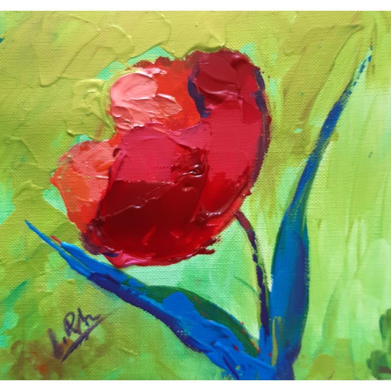 Painting RED TULIPE HERISE 230611 by Laura Rose | Painting Figurative Oil still-life