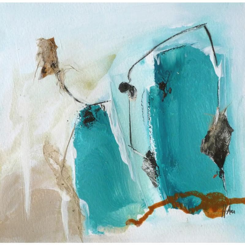Peinture L'escale Bleue par Han | Tableau Abstrait Mixte Paysages