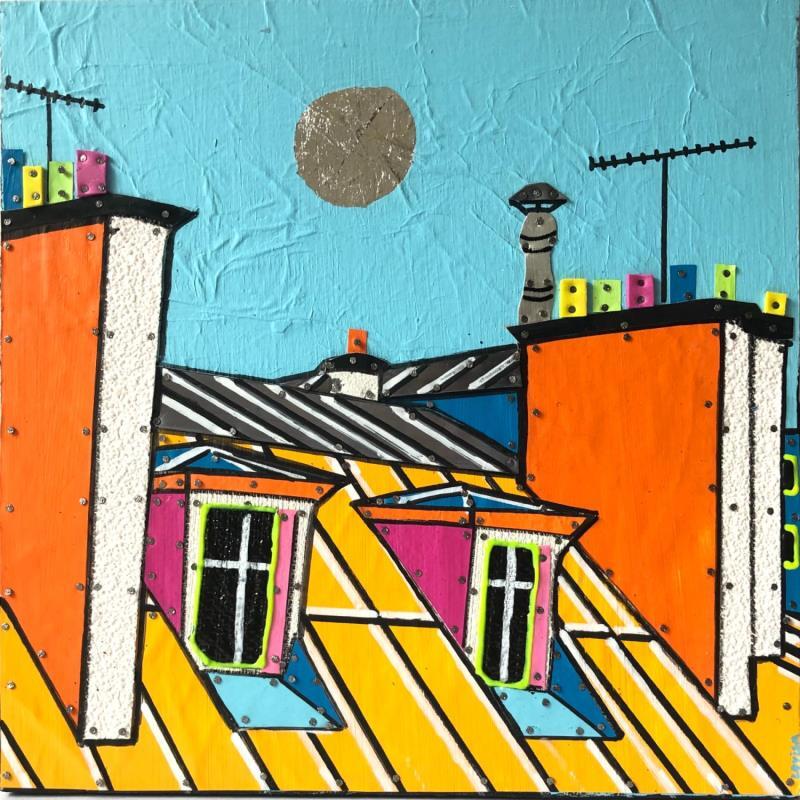 Gemälde Vitaminés von Lovisa | Gemälde Pop-Art Urban Acryl Collage Posca Blattsilber Upcycling