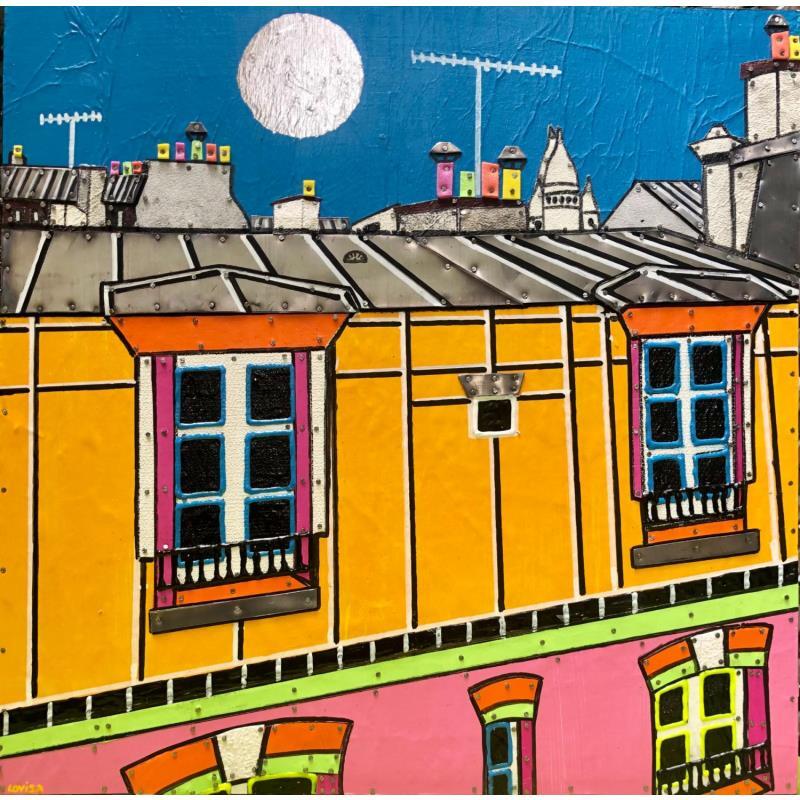 Painting Paris au Mois d'Août by Lovisa | Painting Pop-art Urban Acrylic Gluing Posca Silver leaf Upcycling