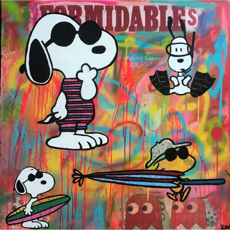 Painting Snoopy beach by Kikayou | Painting Pop-art Acrylic Pop icons