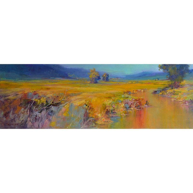 Painting Secret of yellow stream by Petras Ivica | Painting Figurative Landscapes Oil
