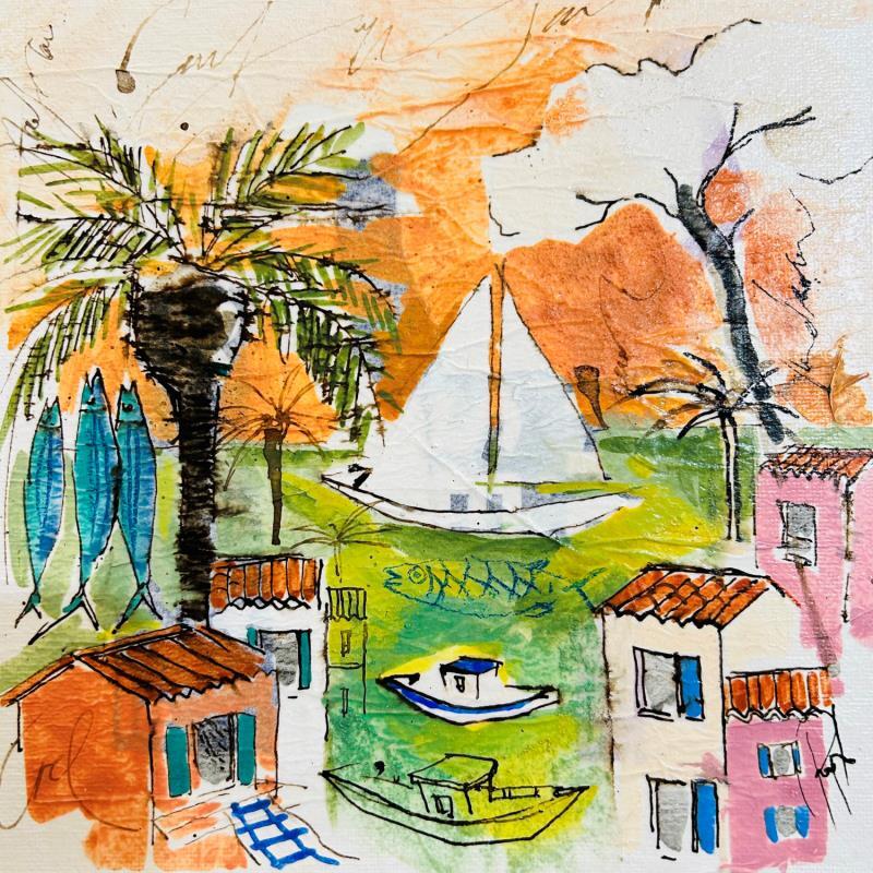 Painting Vue sur mer by Colombo Cécile | Painting Figurative Landscapes Nature Life style Acrylic Ink Pastel Pigments