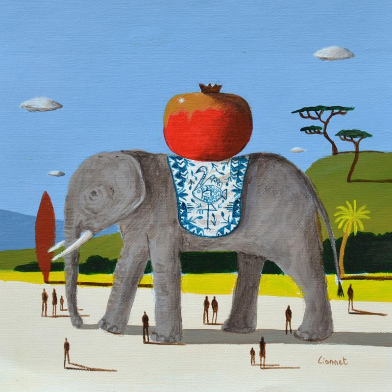 Painting Eléphant à la grenade by Lionnet Pascal | Painting Surrealism Acrylic Animals, Landscapes, Life style, Pop icons