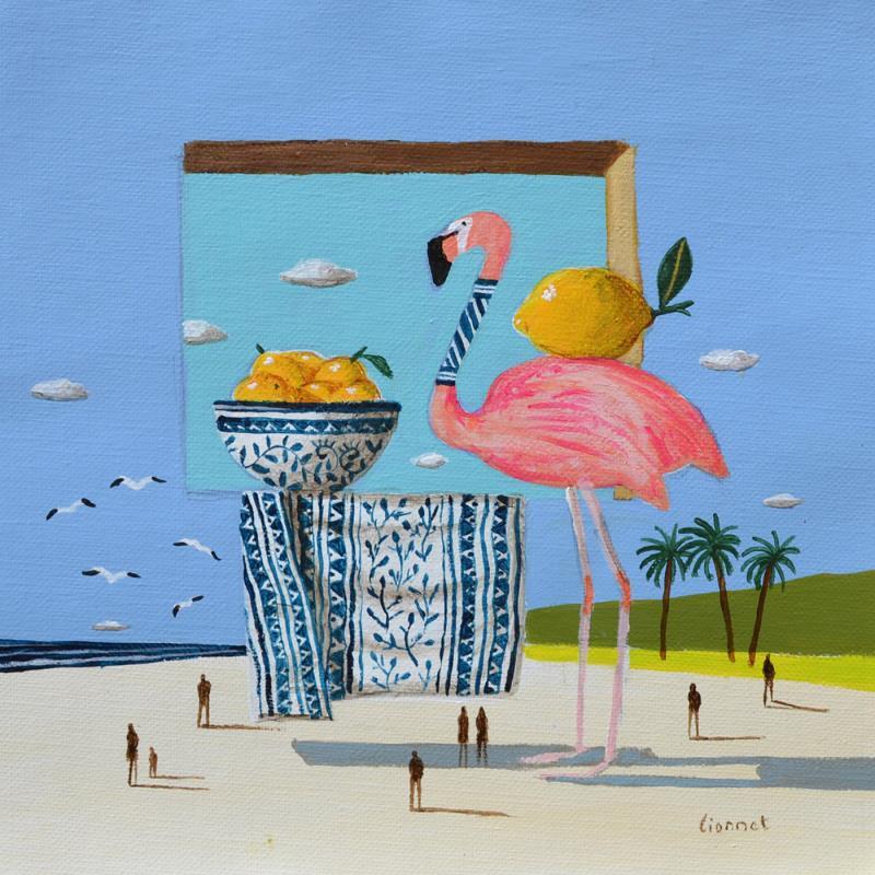 Painting Flamant rose aux citrons by Lionnet Pascal | Painting Surrealism Acrylic Animals, Marine, Pop icons, still-life
