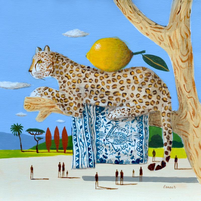 Painting Léopard au citron by Lionnet Pascal | Painting Surrealism Acrylic Animals, Landscapes, Nature, Pop icons