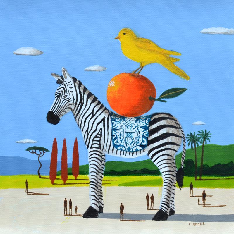 Painting  zèbre au canari by Lionnet Pascal | Painting Surrealism Acrylic Animals, Landscapes, Life style, Pop icons