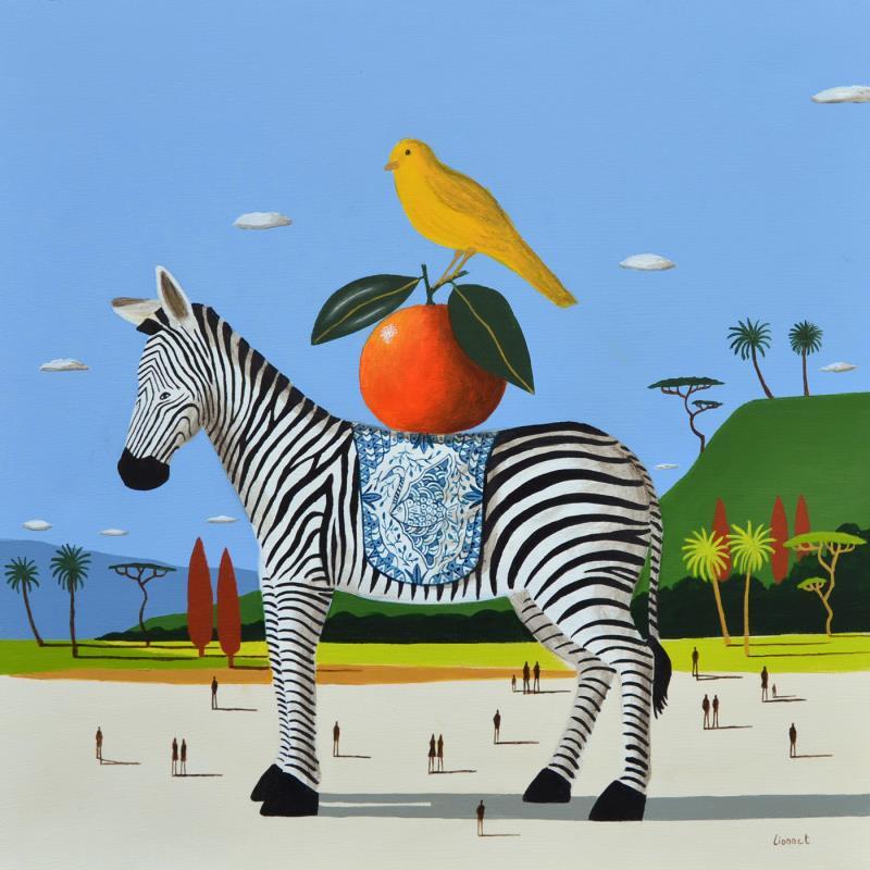 Painting Zèbre à l'orange et au canari by Lionnet Pascal | Painting Surrealism Acrylic Animals, Landscapes, Life style