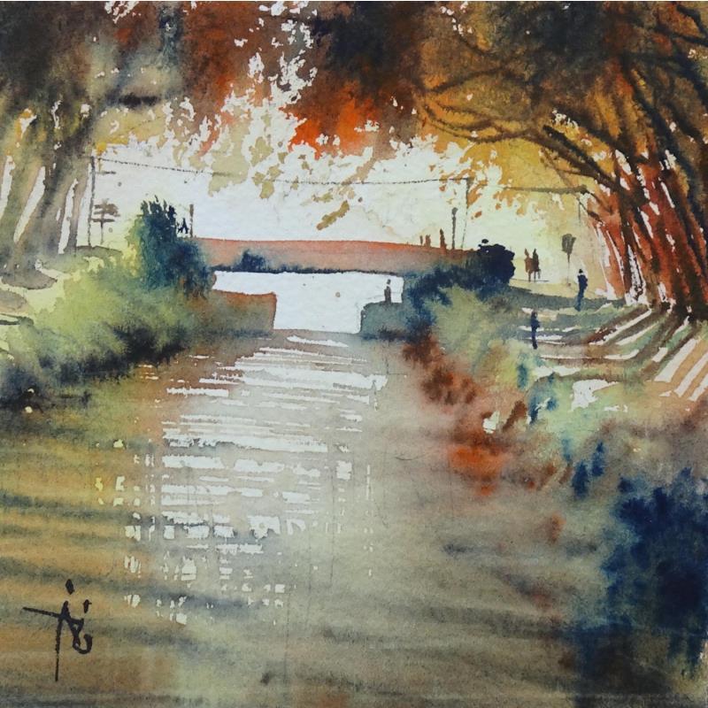 Painting Dans la chaleur du canal by Abbatucci Violaine | Painting Figurative Watercolor