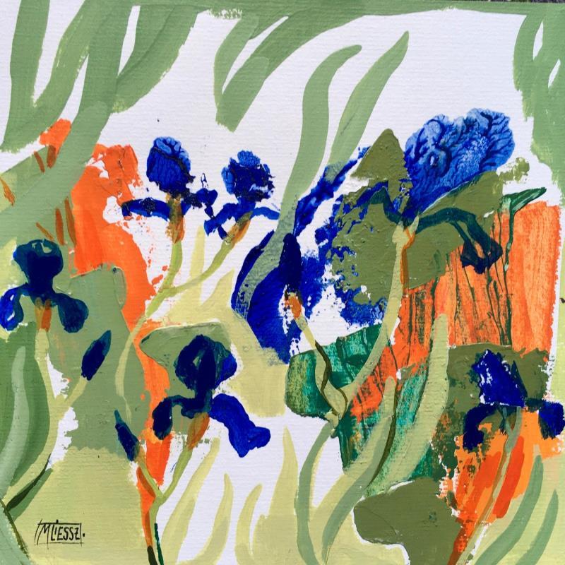 Peinture Légèreté d’iris bleus par Bertre Flandrin Marie-Liesse | Tableau Figuratif Nature Acrylique