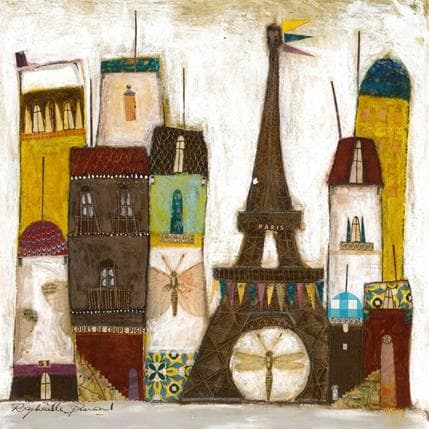 Peinture Les petits drapeaux parisiens par Penaud Raphaëlle | Tableau Illustration Mixte scènes de vie