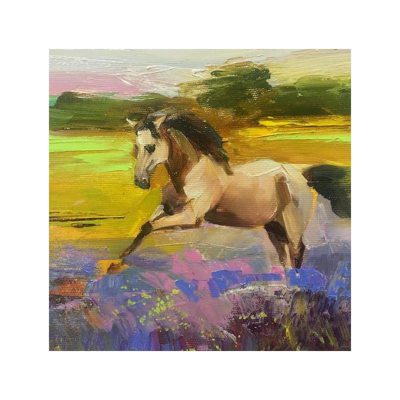 Painting Wind in the Grass by Bond Tetiana | Painting Figurative Landscapes Nature Animals Oil