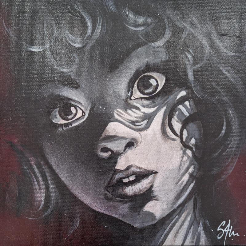 Gemälde La surprise von S4m | Gemälde Street art Acryl Porträt, Schwarz & Weiß