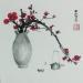 Gemälde Red blossom in pot von Du Mingxuan | Gemälde Figurativ Landschaften Stillleben Aquarell