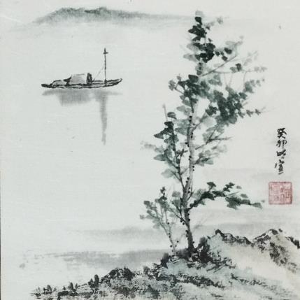 Painting Lakeside by Du Mingxuan | Painting Figurative Watercolor Landscapes
