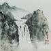 Painting Waterfall by Du Mingxuan | Painting Figurative Landscapes Watercolor