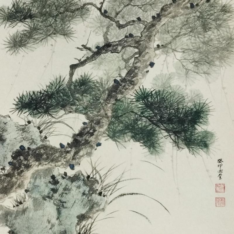 Painting Pine tree by Du Mingxuan | Painting Figurative Watercolor Landscapes