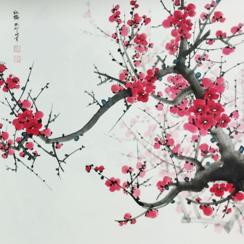 Painting Red blossom by Du Mingxuan | Painting Figurative Watercolor Landscapes, Nature