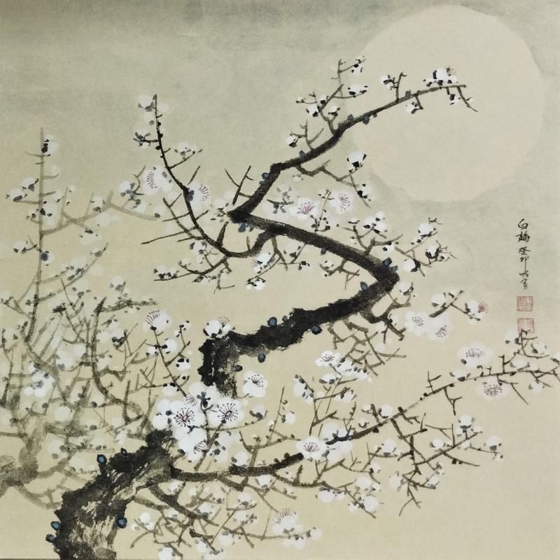Peinture White blossom par Du Mingxuan | Tableau Figuratif Paysages Nature Aquarelle