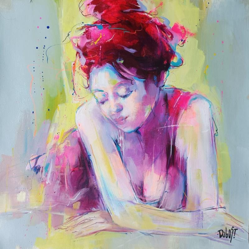 Painting Rouge ou rose by Dubost | Painting Figurative Nude Oil Acrylic
