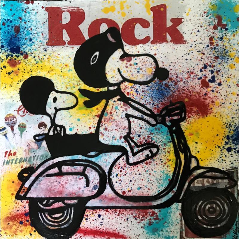 Gemälde Snoopy vespa  von Kikayou | Gemälde Pop-Art Pop-Ikonen Acryl