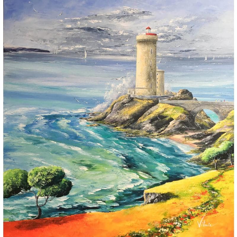 Painting Les visiteurs du phare by Vitoria | Painting Figurative Acrylic, Oil Landscapes