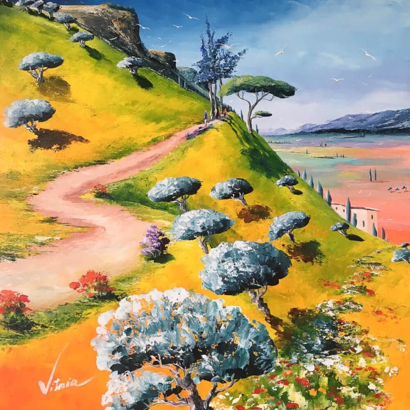 Painting Les terres d'olivier by Vitoria | Painting Figurative Landscapes Oil Acrylic