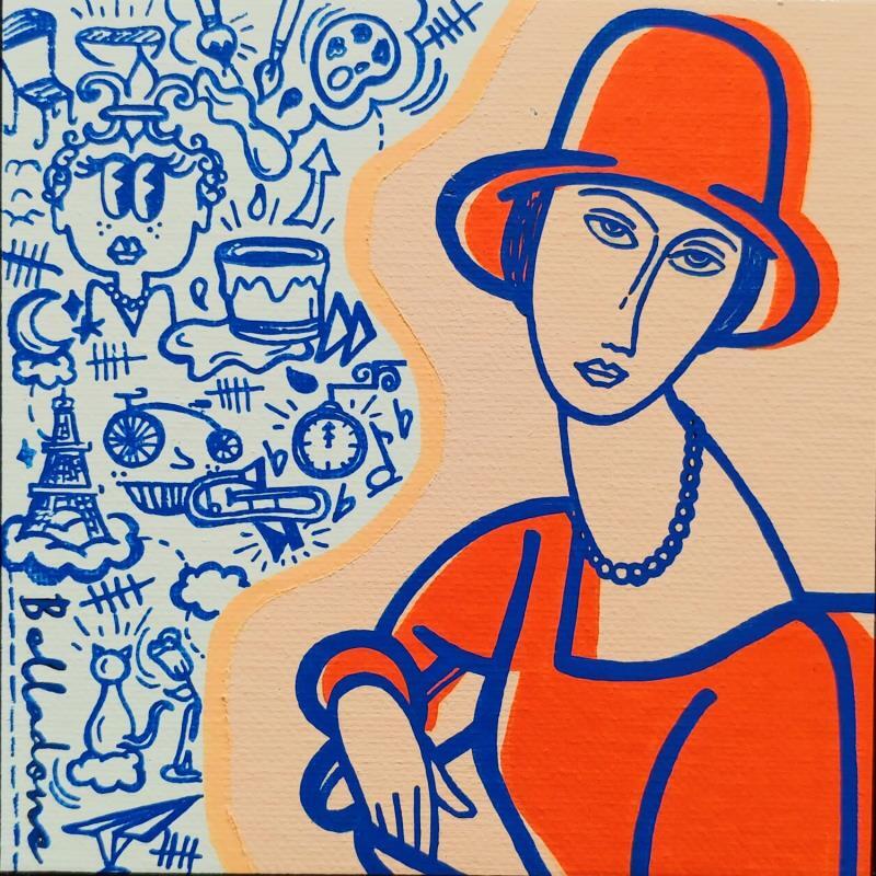 Peinture Femme au chapeau par Belladone | Tableau Pop-art Icones Pop Acrylique Posca