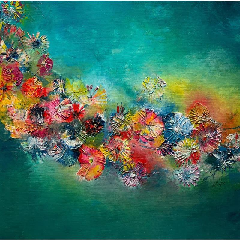 Painting Couronne de fleurs by Levesque Emmanuelle | Painting Figurative Nature Still-life Oil