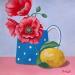 Peinture Coquelicots avec citron par Sally B | Tableau Art Singulier Natures mortes Acrylique