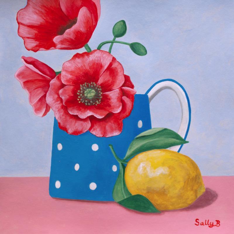 Painting Coquelicots avec citron by Sally B | Painting Raw art Acrylic Pop icons, still-life