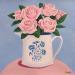 Peinture Roses dans un pichet vintage par Sally B | Tableau Art Singulier Natures mortes Papier